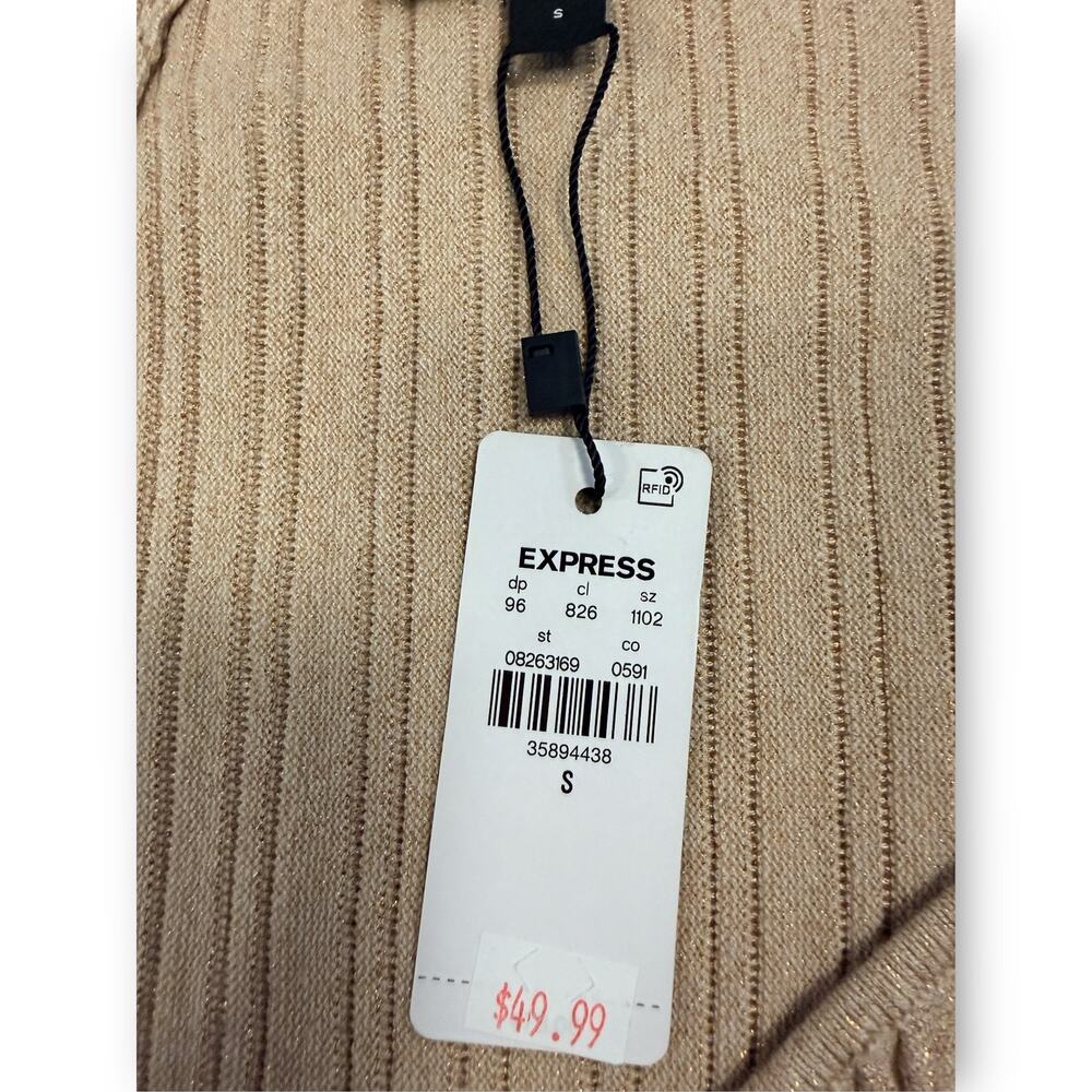 Express Ribbed Metallic Shimmer Cap Sleeve Sweater Top Size S NWT - Picture 6 of 9